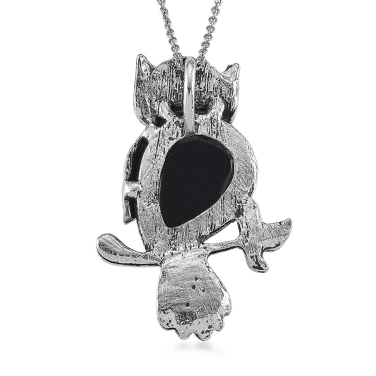 Black Obsidian & Black Crystal 33.00 ctw Pendant in Silvertone with Stainless Steel Necklace 20 Inches