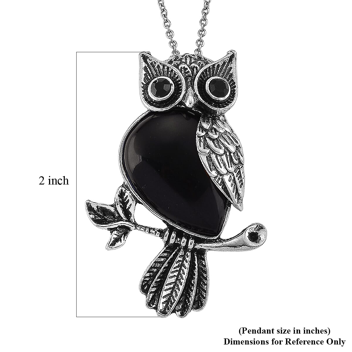Black Obsidian & Black Crystal 33.00 ctw Pendant in Silvertone with Stainless Steel Necklace 20 Inches