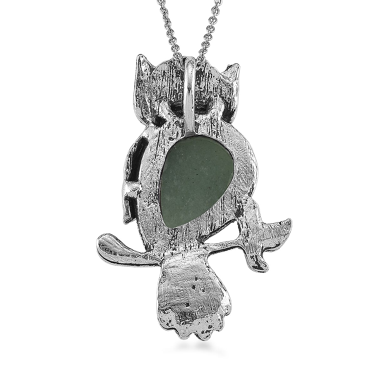 Green Aventurine & Black Crystal 33.00 ctw Pendant in Silvertone with Stainless Steel Necklace 20 Inches image number 4