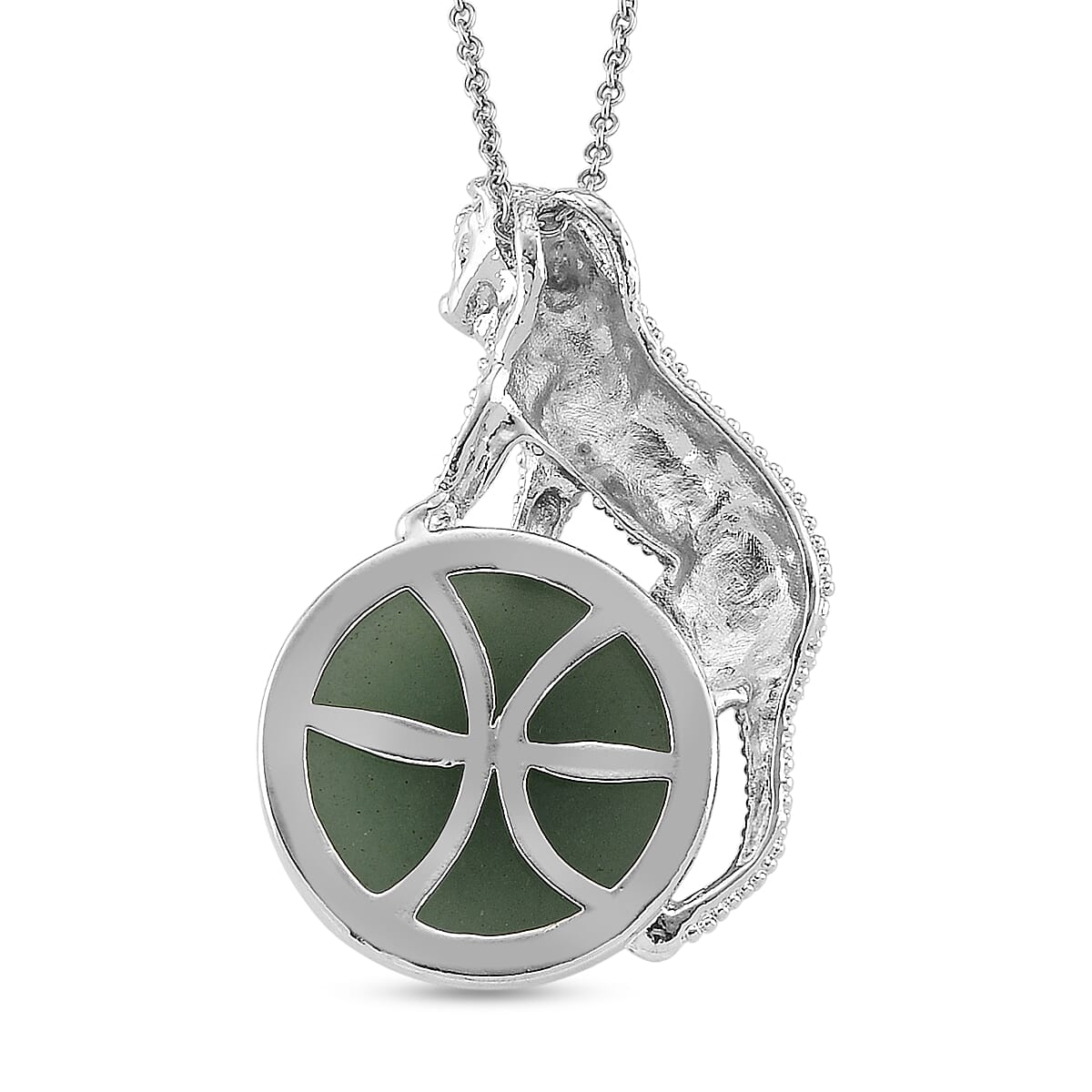 Green Aventurine 38.00 ctw Pendant in Silvertone with Stainless Steel Necklace 20 Inches