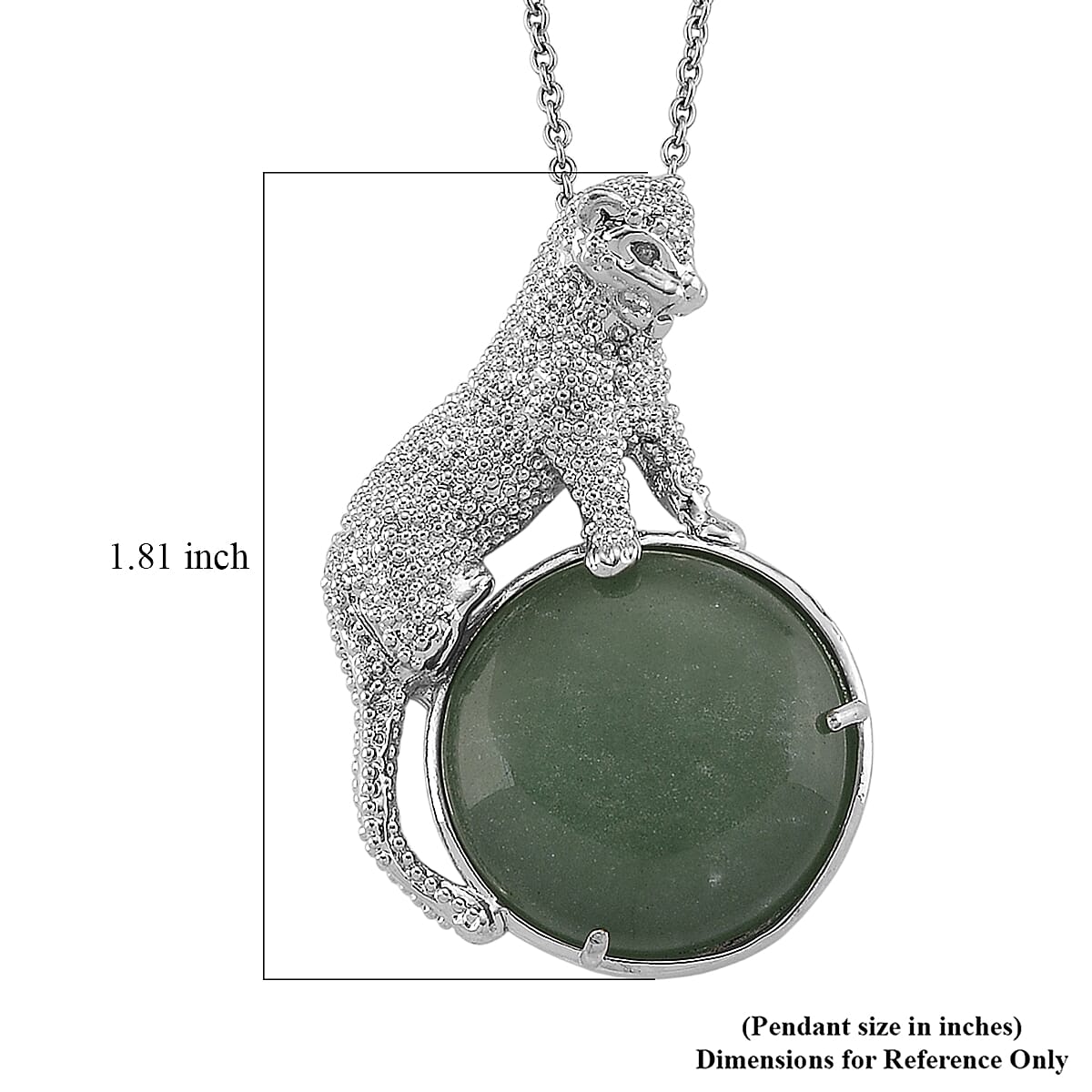 Green Aventurine 38.00 ctw Pendant in Silvertone with Stainless Steel Necklace 20 Inches