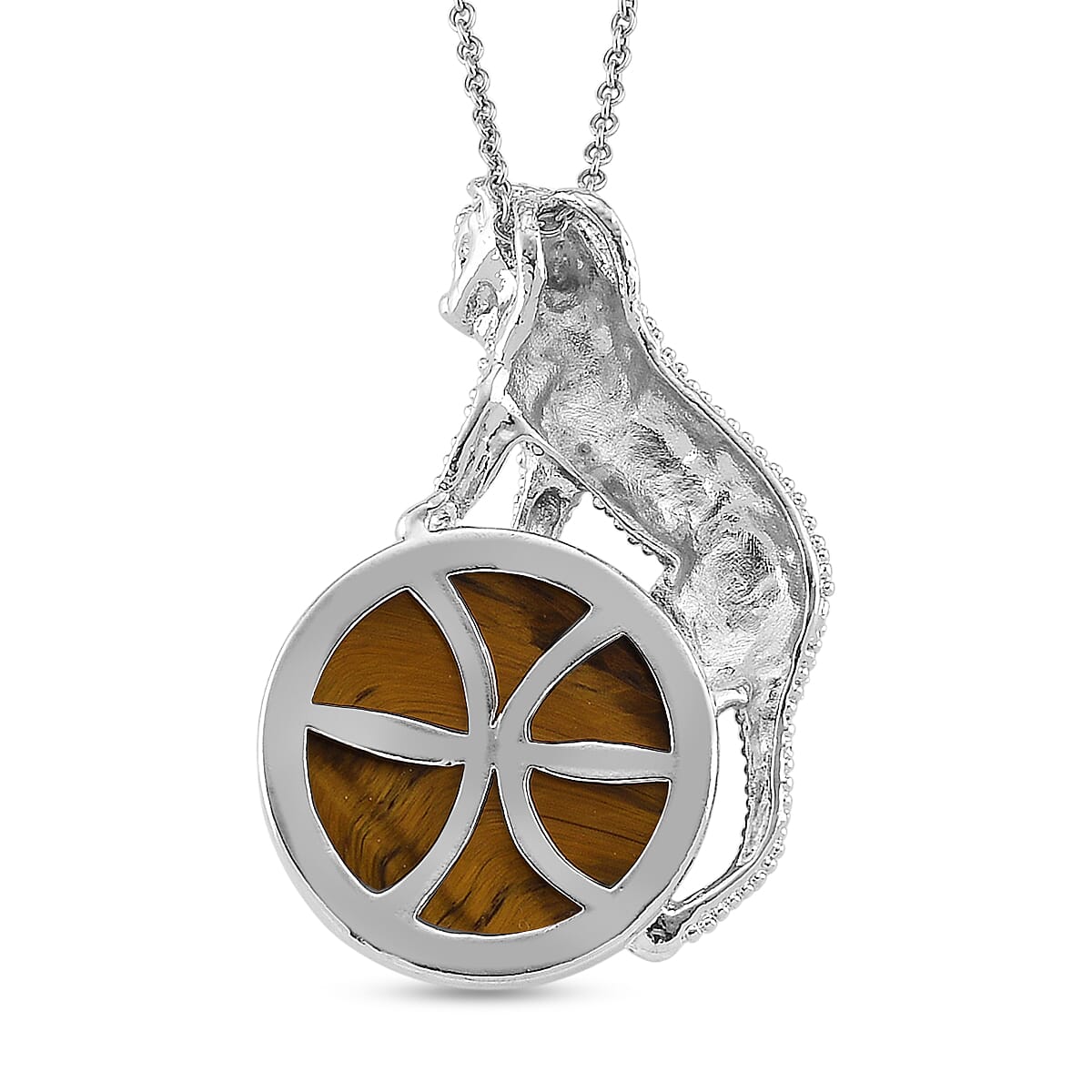Yellow Tigers Eye 38.00 ctw Pendant in Silvertone with Stainless Steel Necklace 20 Inches image number 4