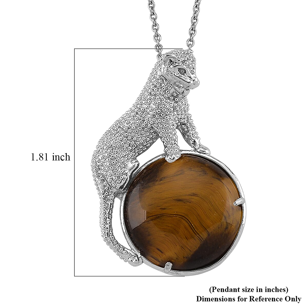 Yellow Tigers Eye 38.00 ctw Pendant in Silvertone with Stainless Steel Necklace 20 Inches image number 6