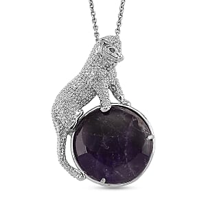 African Amethyst 38.00 ctw Pendant in Silvertone with Stainless Steel Necklace 20 Inches