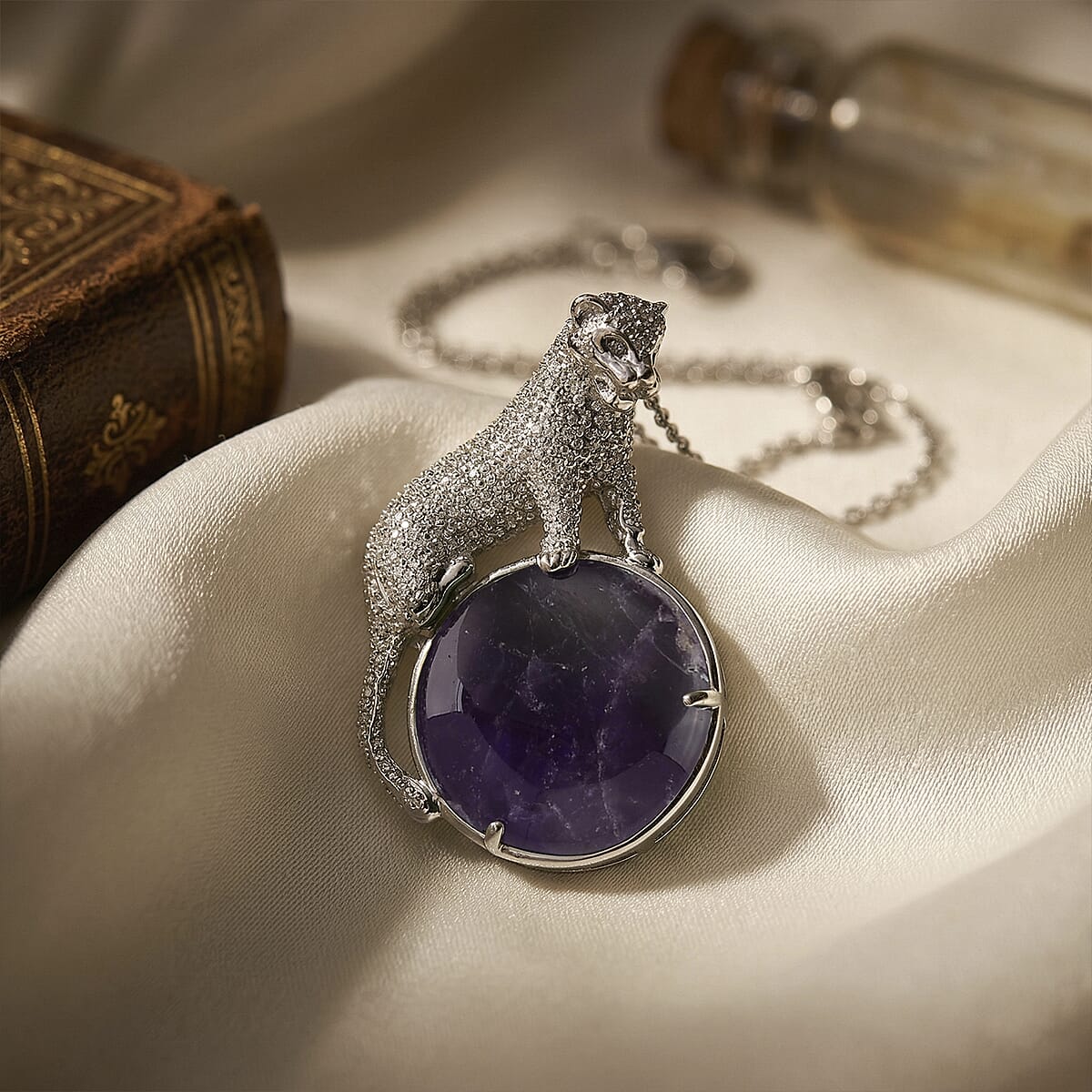African Amethyst 38.00 ctw Pendant in Silvertone with Stainless Steel Necklace 20 Inches image number 1