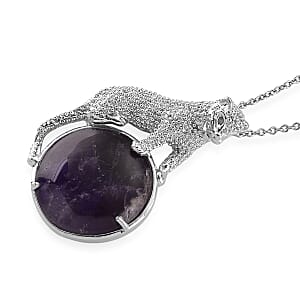 African Amethyst 38.00 ctw Pendant in Silvertone with Stainless Steel Necklace 20 Inches