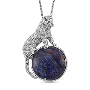 Lapis Lazuli 38.00 ctw Pendant in Silvertone with Stainless Steel Necklace 20 Inches