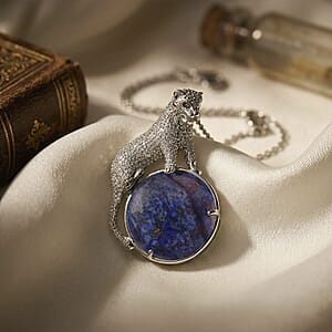 Lapis Lazuli 38.00 ctw Pendant in Silvertone with Stainless Steel Necklace 20 Inches