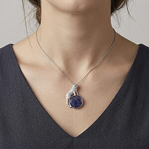 Lapis Lazuli 38.00 ctw Pendant in Silvertone with Stainless Steel Necklace 20 Inches