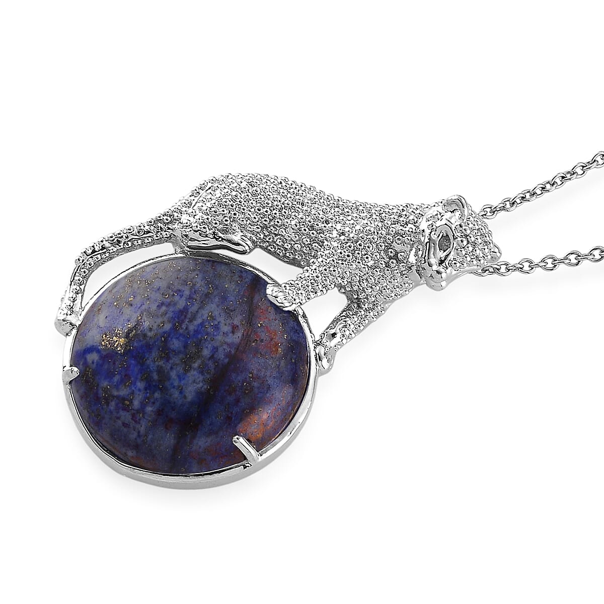 Lapis Lazuli 38.00 ctw Pendant in Silvertone with Stainless Steel Necklace 20 Inches image number 3