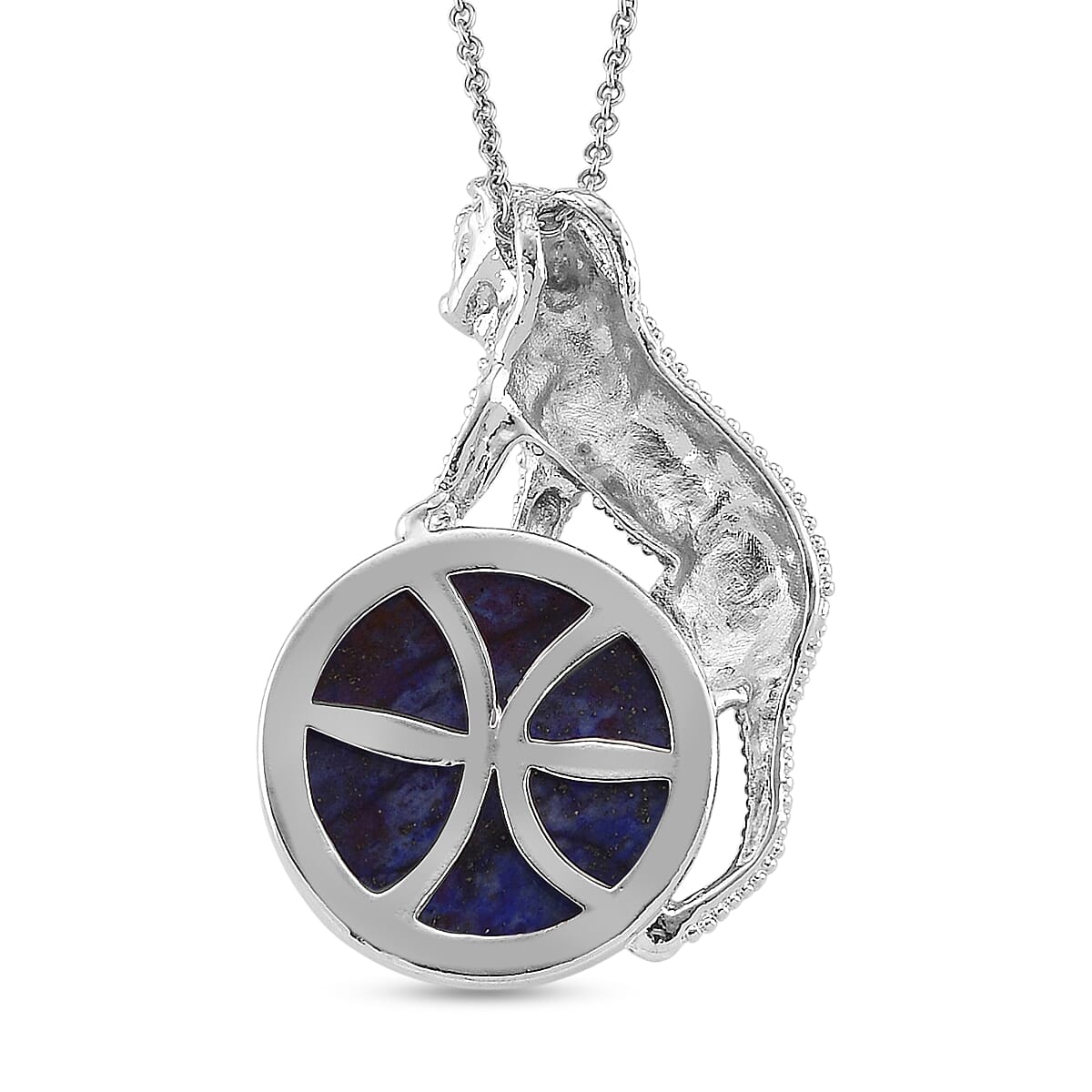 Lapis Lazuli 38.00 ctw Pendant in Silvertone with Stainless Steel Necklace 20 Inches image number 4