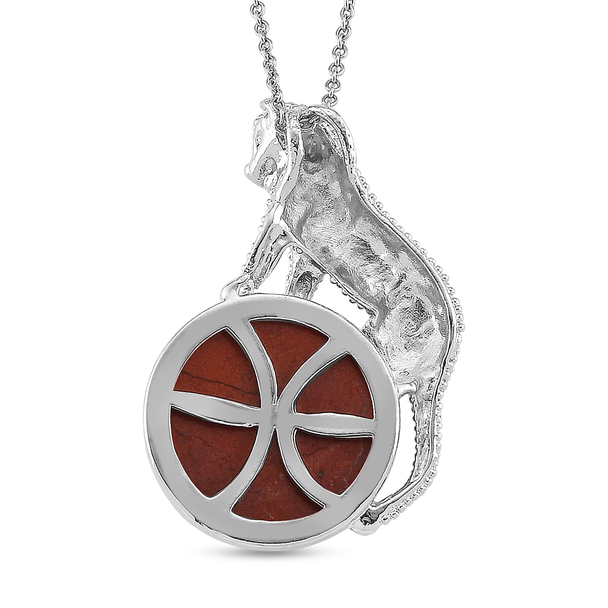 Red Jasper 38.00 ctw Pendant in Silvertone with Stainless Steel Necklace 20 Inches image number 4