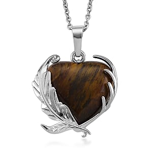 Yellow Tigers Eye 18.00 ctw Pendant in Silvertone with Stainless Steel Necklace 20 Inches
