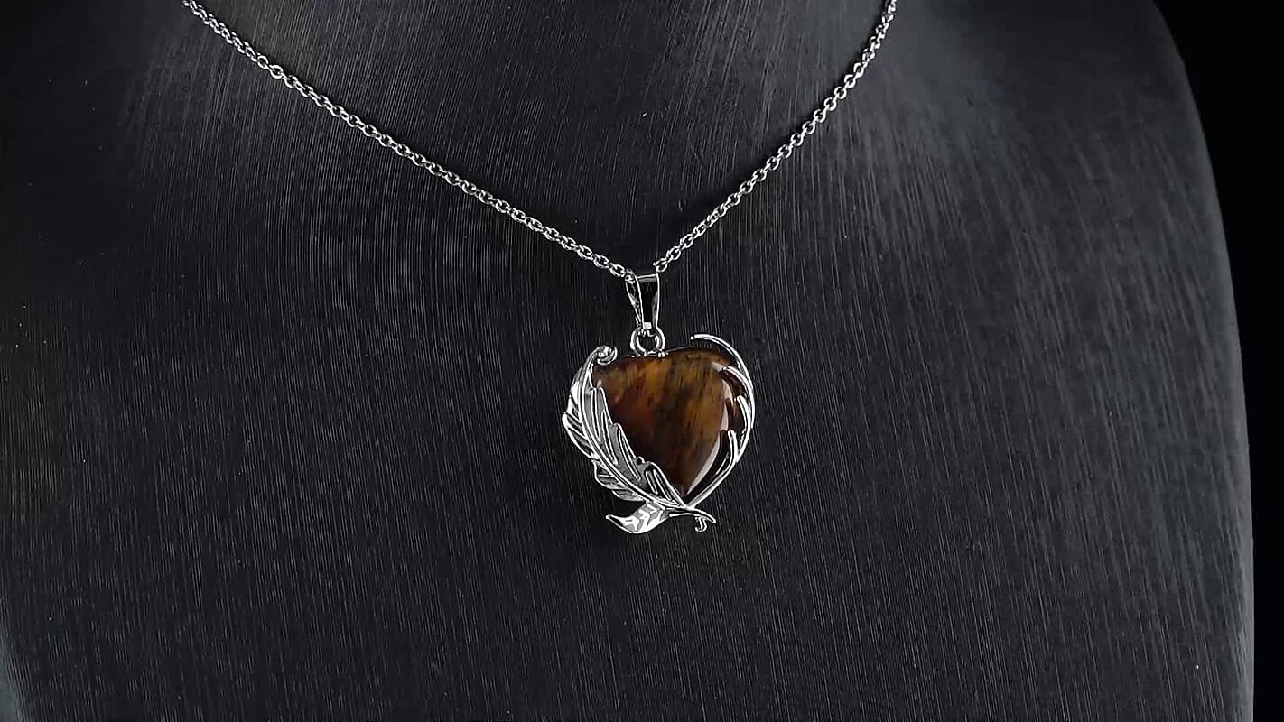 Yellow Tigers Eye 18.00 ctw Pendant in Silvertone with Stainless Steel Necklace 20 Inches