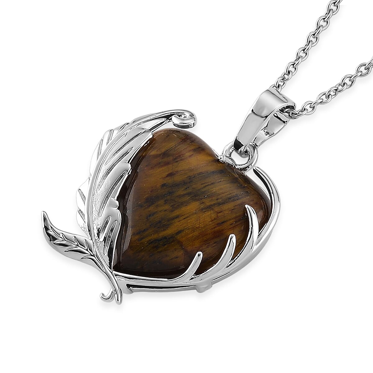 Yellow Tigers Eye 18.00 ctw Pendant in Silvertone with Stainless Steel Necklace 20 Inches image number 3