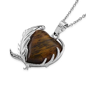 Yellow Tigers Eye 18.00 ctw Pendant in Silvertone with Stainless Steel Necklace 20 Inches