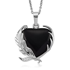 Black Obsidian 18.00 ctw Pendant in Silvertone with Stainless Steel Necklace 20 Inches