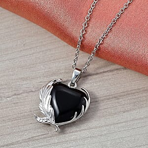 Black Obsidian 18.00 ctw Pendant in Silvertone with Stainless Steel Necklace 20 Inches