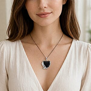 Black Obsidian 18.00 ctw Pendant in Silvertone with Stainless Steel Necklace 20 Inches