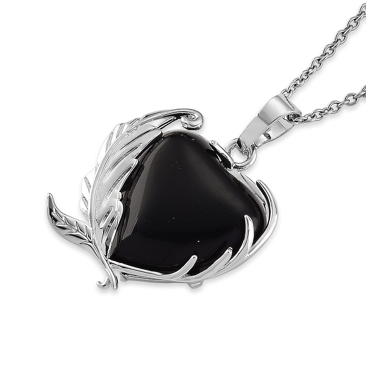 Black Obsidian 18.00 ctw Pendant in Silvertone with Stainless Steel Necklace 20 Inches image number 3