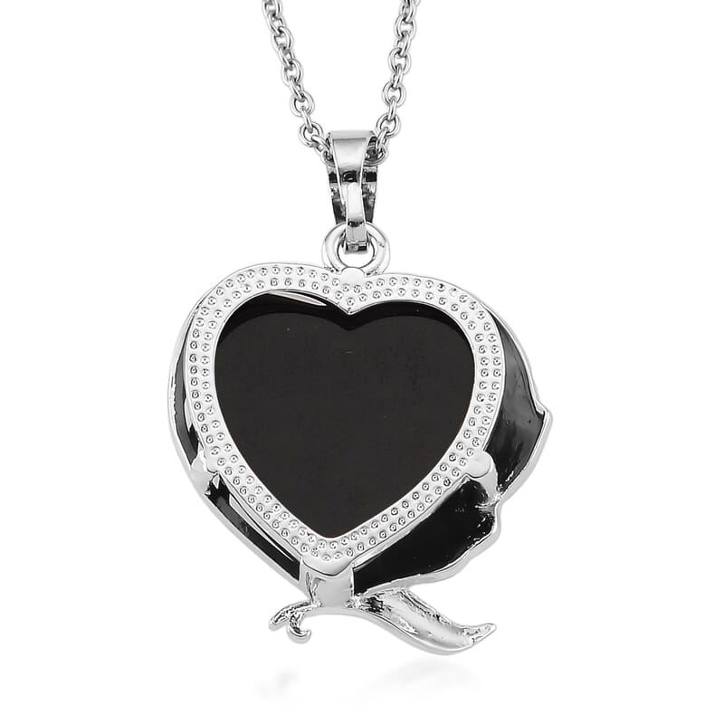 Black Obsidian 18.00 ctw Pendant in Silvertone with Stainless Steel Necklace 20 Inches