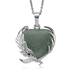 Green Aventurine 18.00 ctw Pendant in Silvertone with Stainless Steel Necklace 20 Inches
