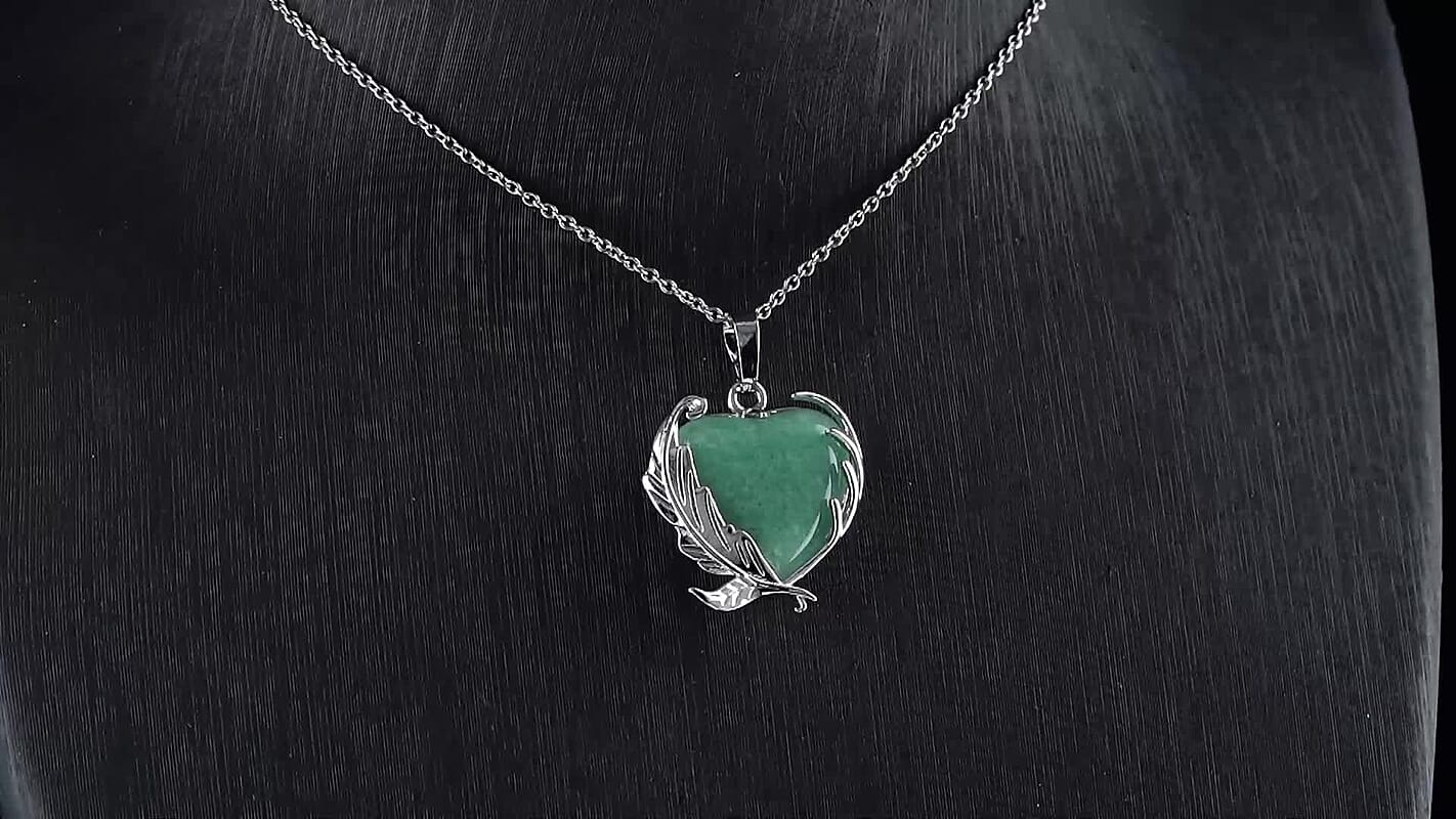 Green Aventurine 18.00 ctw Pendant in Silvertone with Stainless Steel Necklace 20 Inches