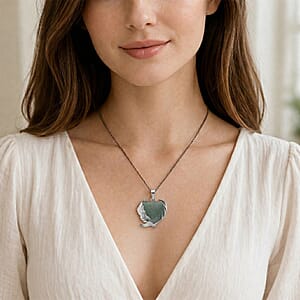 Green Aventurine 18.00 ctw Pendant in Silvertone with Stainless Steel Necklace 20 Inches