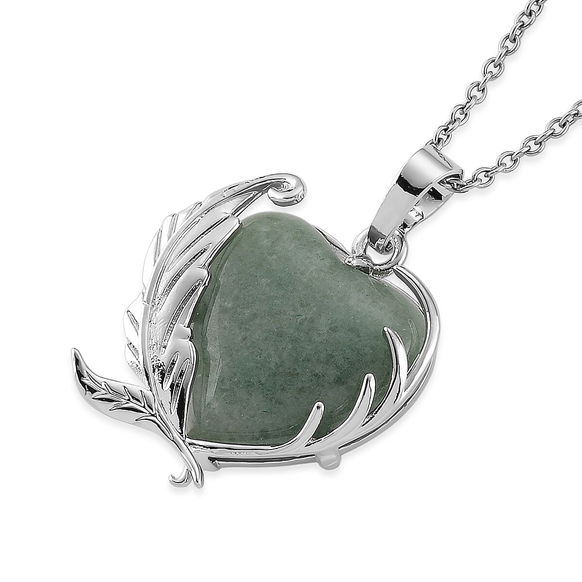 Green Aventurine 18.00 ctw Pendant in Silvertone with Stainless Steel Necklace 20 Inches image number 3