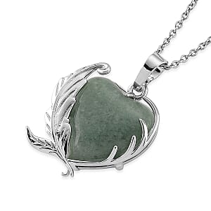Green Aventurine 18.00 ctw Pendant in Silvertone with Stainless Steel Necklace 20 Inches