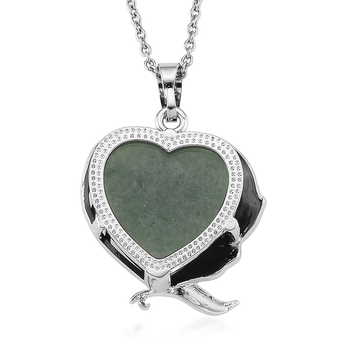 Green Aventurine 18.00 ctw Pendant in Silvertone with Stainless Steel Necklace 20 Inches