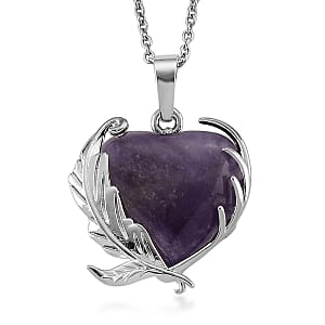 African Amethyst 18.00 ctw Pendant in Silvertone with Stainless Steel Necklace 20 Inches