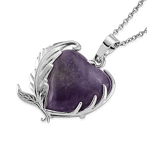 African Amethyst 18.00 ctw Pendant in Silvertone with Stainless Steel Necklace 20 Inches