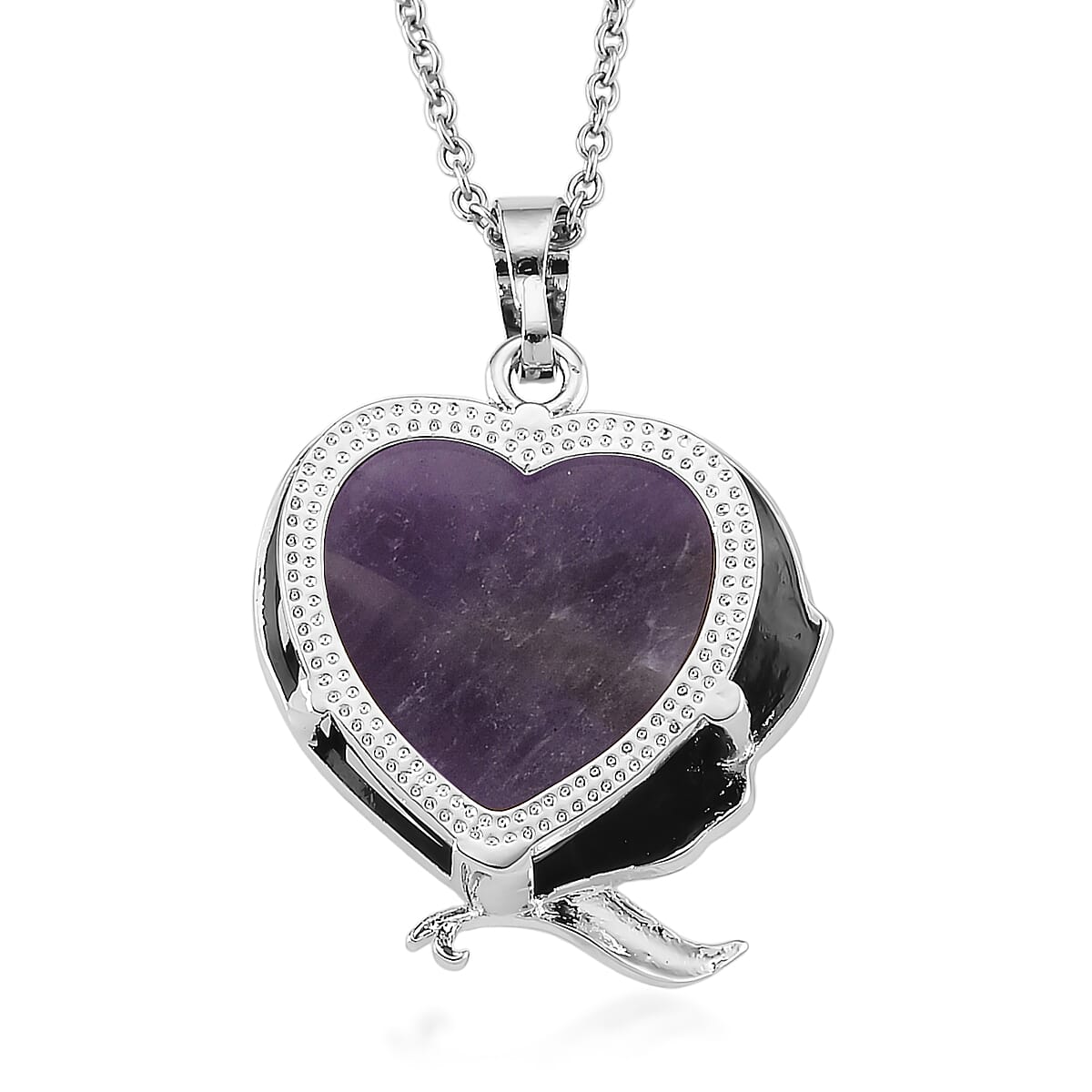 African Amethyst 18.00 ctw Pendant in Silvertone with Stainless Steel Necklace 20 Inches