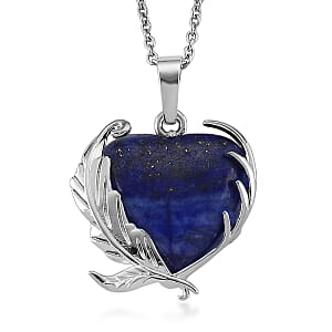 Lapis Lazuli 18.00 ctw Pendant in Silvertone with Stainless Steel Necklace 20 Inches