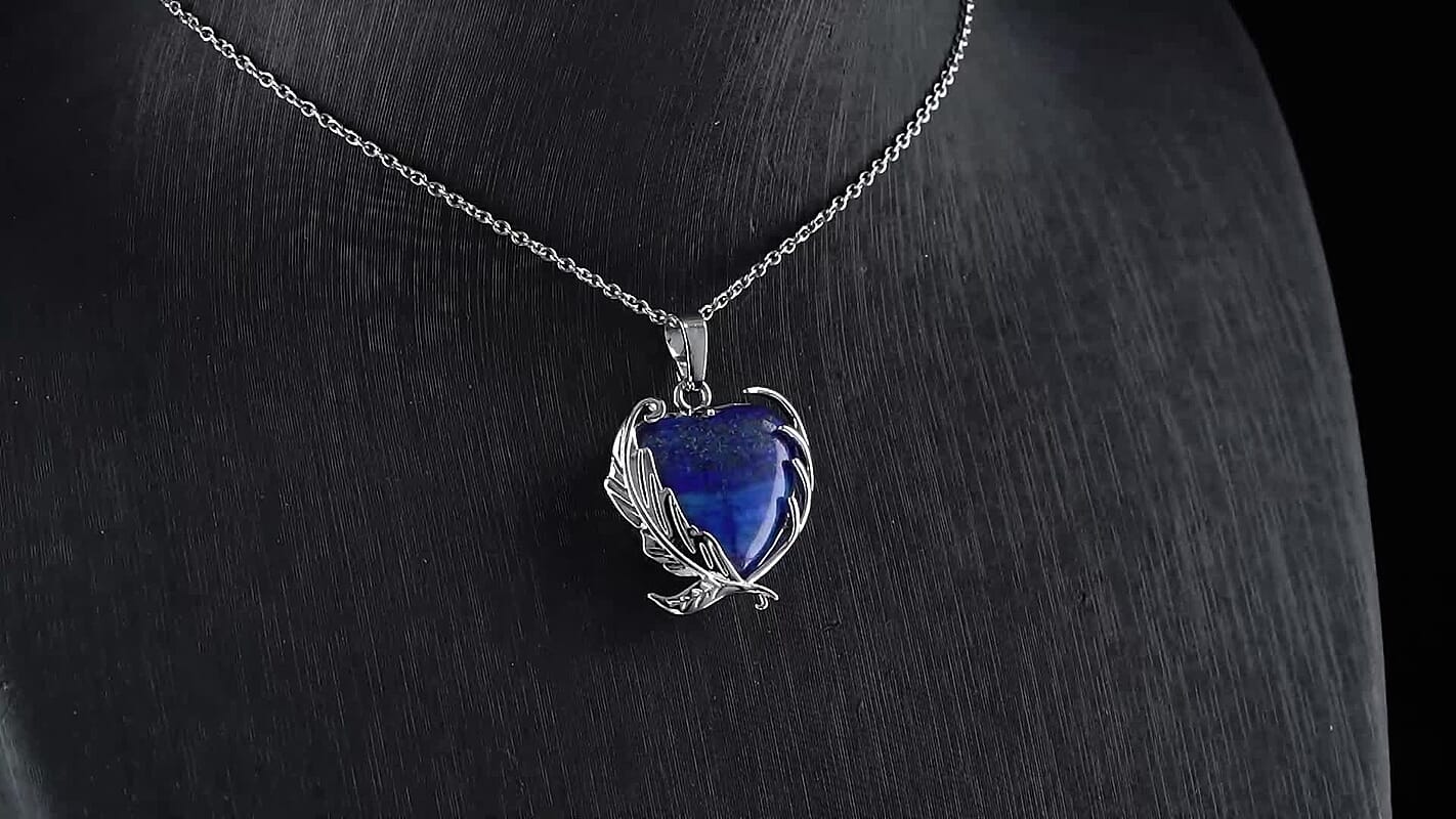 Lapis Lazuli 18.00 ctw Pendant in Silvertone with Stainless Steel Necklace 20 Inches