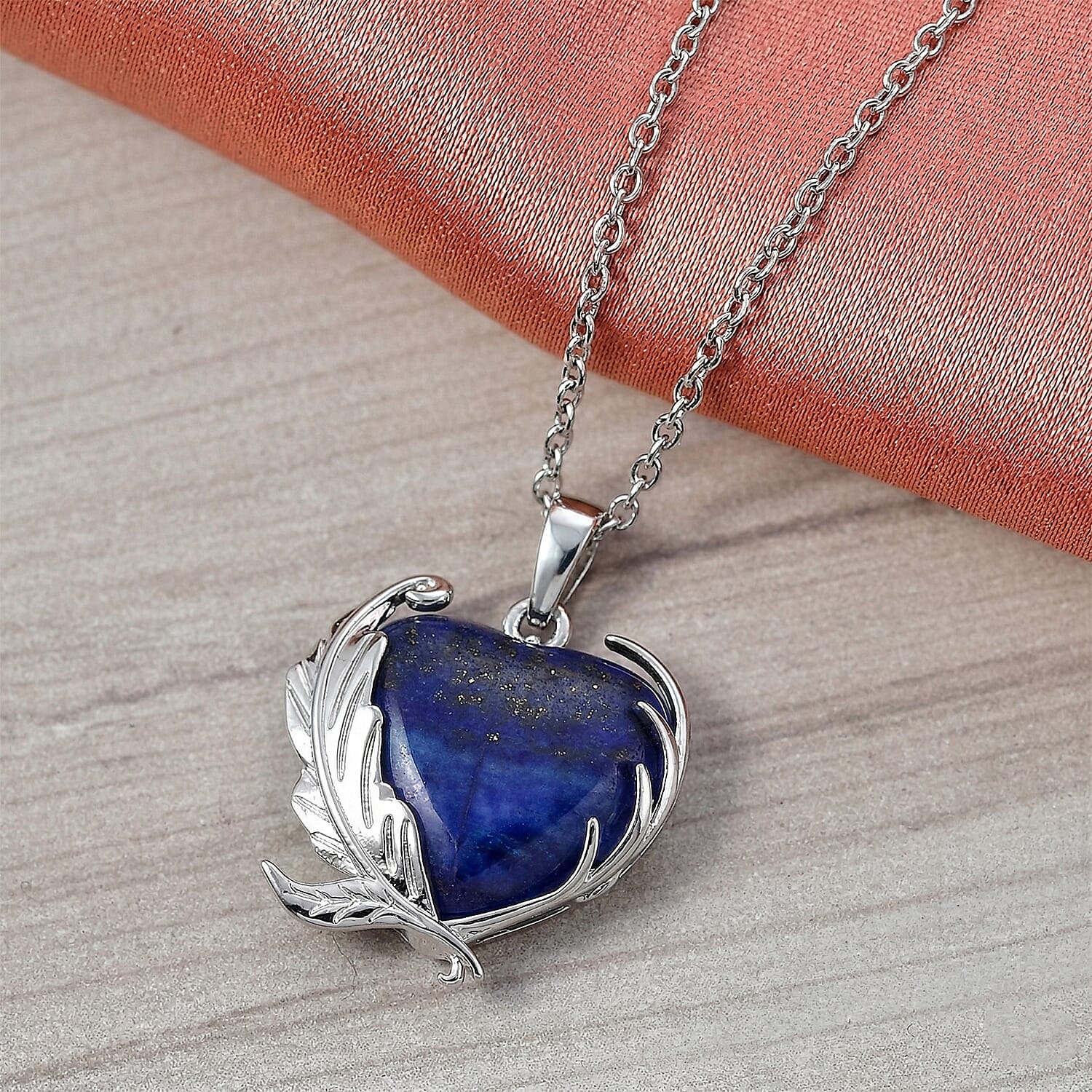 Lapis Lazuli 18.00 ctw Pendant in Silvertone with Stainless Steel Necklace 20 Inches