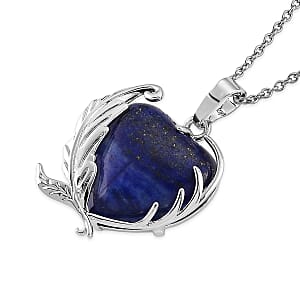 Lapis Lazuli 18.00 ctw Pendant in Silvertone with Stainless Steel Necklace 20 Inches