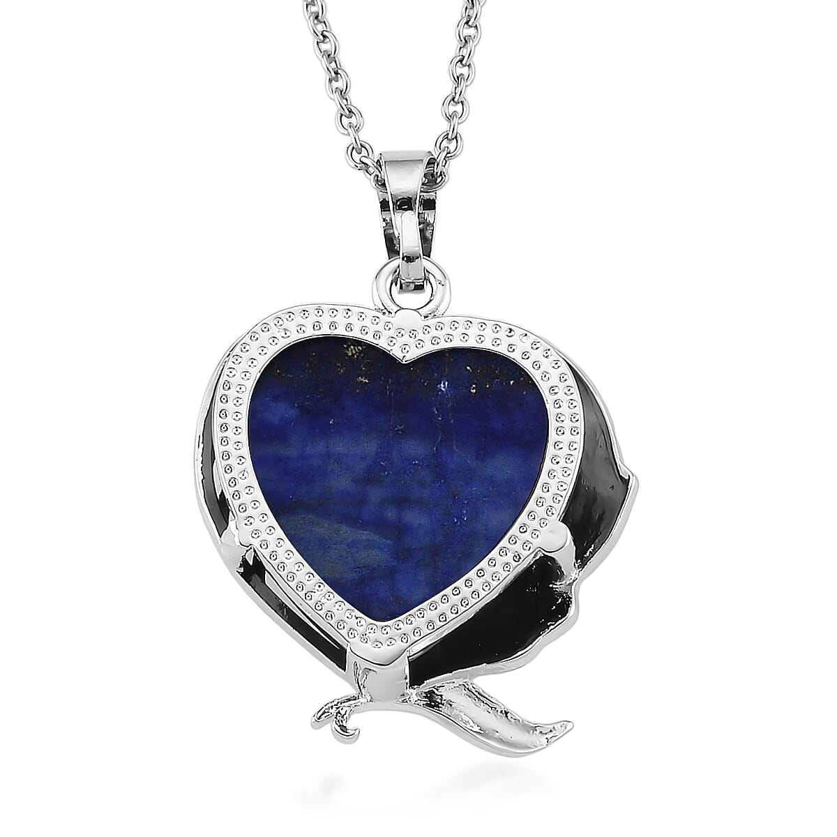 Lapis Lazuli 18.00 ctw Pendant in Silvertone with Stainless Steel Necklace 20 Inches