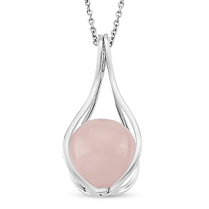 Rose Quartz 23.00 ctw Pendant in Silvertone with Stainless Steel Necklace 20 Inches