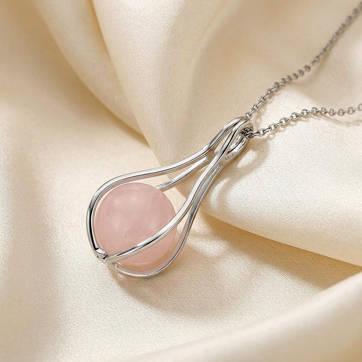 Rose Quartz 23.00 ctw Pendant in Silvertone with Stainless Steel Necklace 20 Inches image number 1