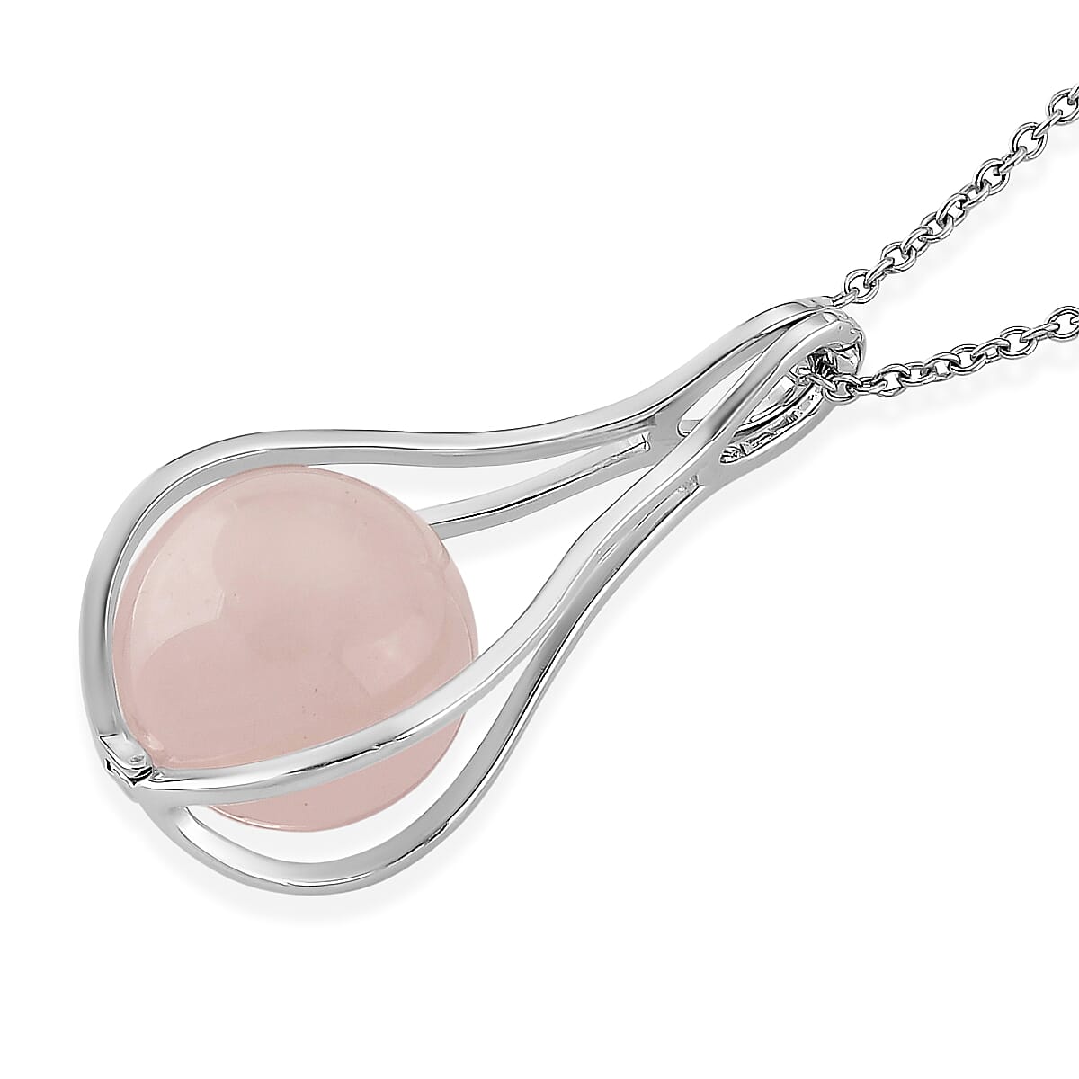 Rose Quartz 23.00 ctw Pendant in Silvertone with Stainless Steel Necklace 20 Inches