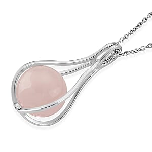 Rose Quartz 23.00 ctw Pendant in Silvertone with Stainless Steel Necklace 20 Inches