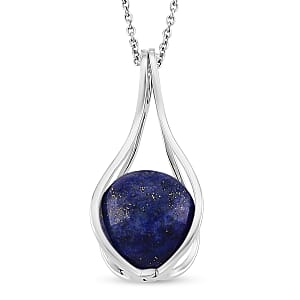 Lapis Lazuli 23.00 ctw Pendant in Silvertone with Stainless Steel Necklace 20 Inches