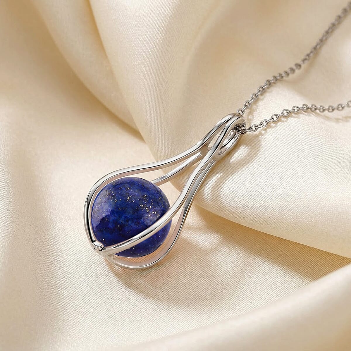 Lapis Lazuli 23.00 ctw Pendant in Silvertone with Stainless Steel Necklace 20 Inches image number 1