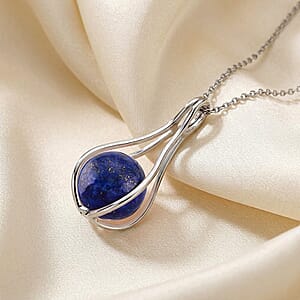 Lapis Lazuli 23.00 ctw Pendant in Silvertone with Stainless Steel Necklace 20 Inches