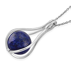 Lapis Lazuli 23.00 ctw Pendant in Silvertone with Stainless Steel Necklace 20 Inches