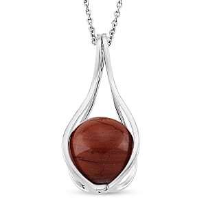 Red Jasper 23.00 ctw Pendant in Silvertone with Stainless Steel Necklace 20 Inches