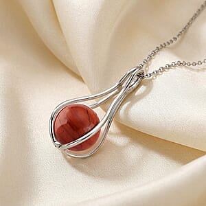 Red Jasper 23.00 ctw Pendant in Silvertone with Stainless Steel Necklace 20 Inches