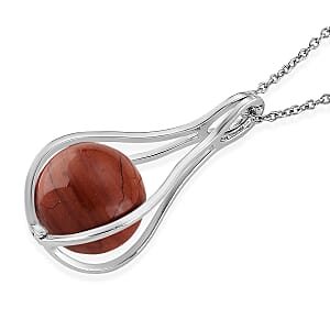 Red Jasper 23.00 ctw Pendant in Silvertone with Stainless Steel Necklace 20 Inches